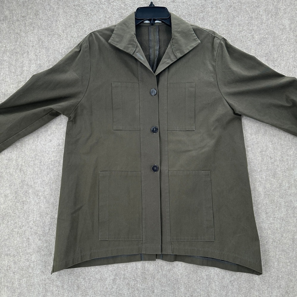 VITAMIN Utility Jacket Top Olive Green Button Front 3/4 Sleeve Asymmetric Size L - Picture 3 of 8